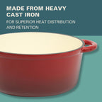 Gibson Home Addlestone 5-Quart Red Enameled Cast Iron Dutch Oven with Lid & Dual Handles – Oven Safe to 500°F, All-Stovetop Compatible, Self-Basting Lid