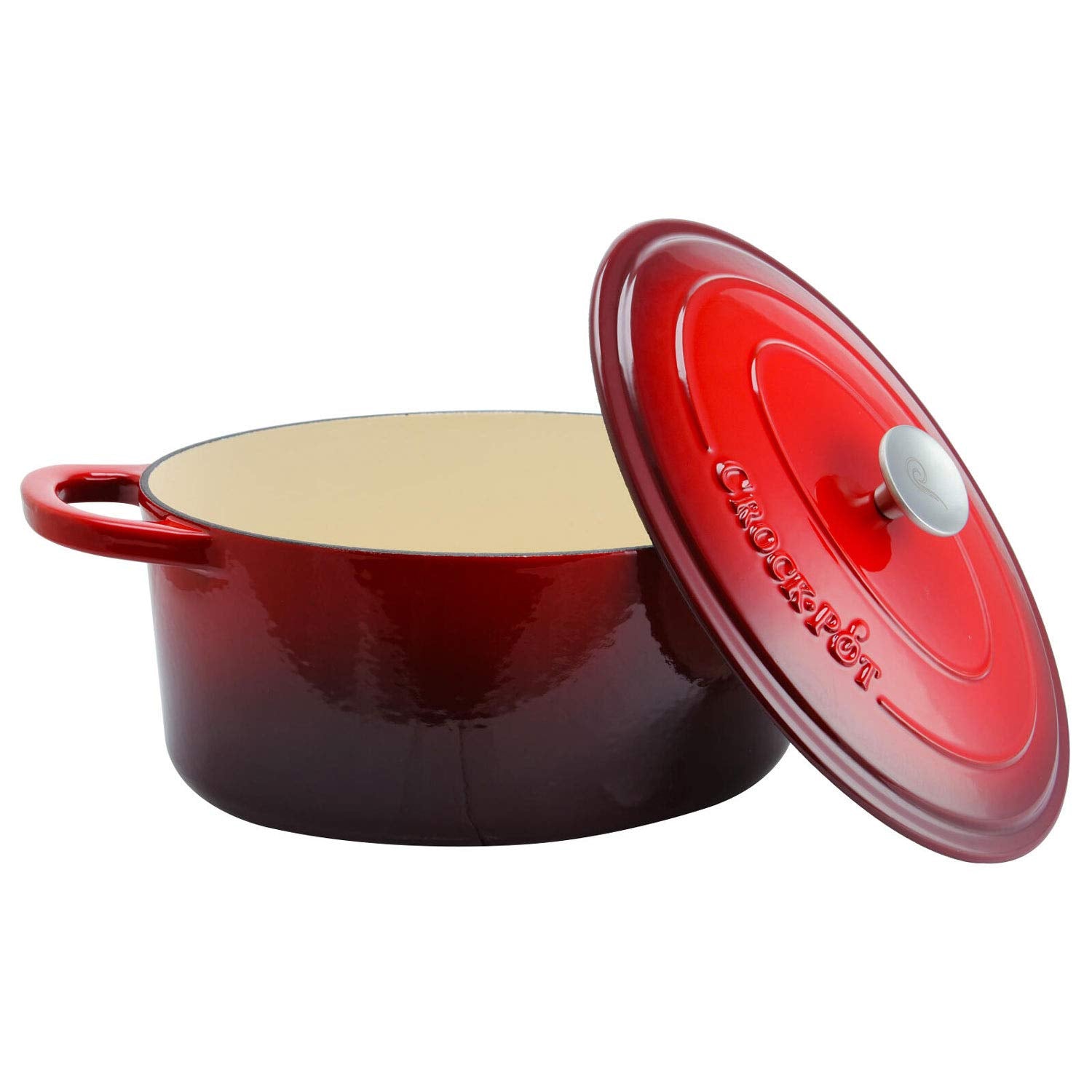 Crock-Pot Artisan 7-Quart Oval Enameled Cast Iron Dutch Oven – Scarlet Red, Self-Basting Lid, Oven Safe to 500°F