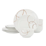 Elama Sydney 12-Piece Porcelain Dinnerware Set, White Abstract, Service for 4
