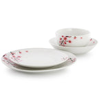 Elama Tamara 24-Piece Cherry Blossom Porcelain Dinnerware Set – White & Pink Service for 6