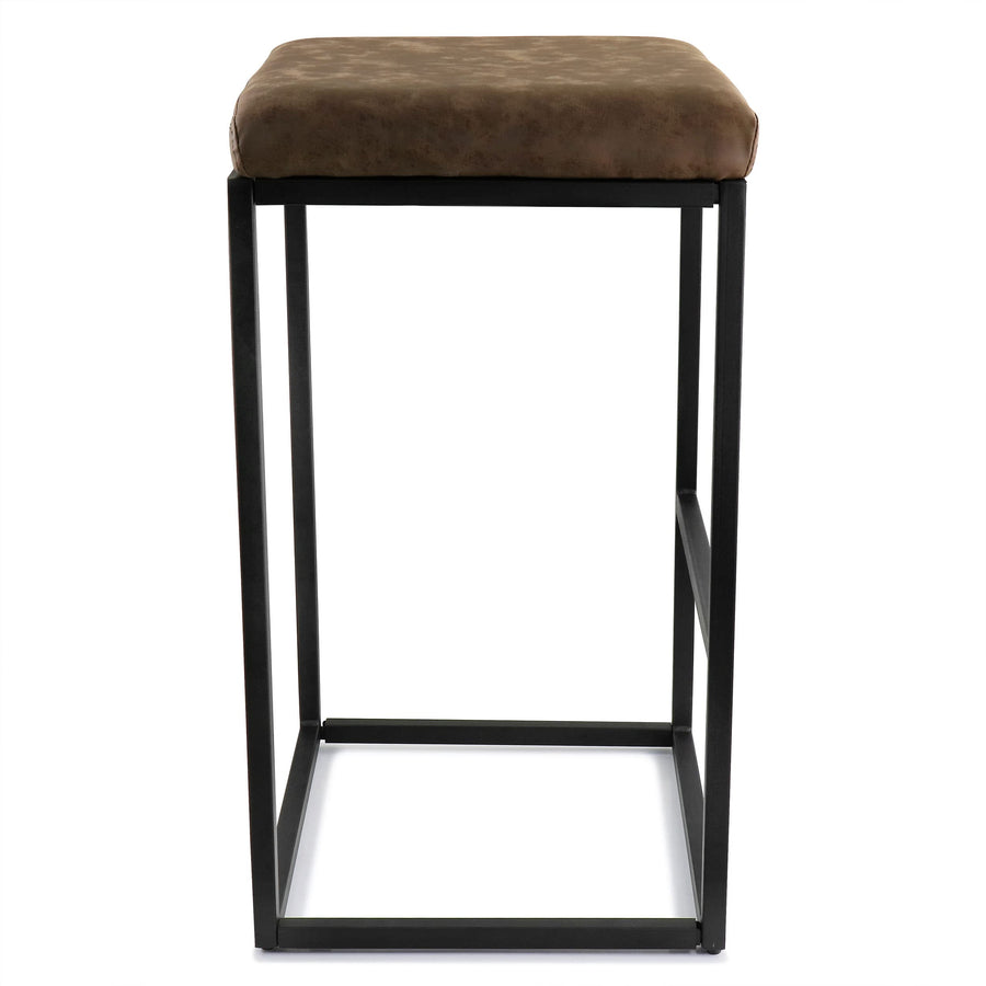 Elama ELM-2102 Faux Leather Bar Chair, Set of 2 - Brown Backless Stool with Black Metal Base