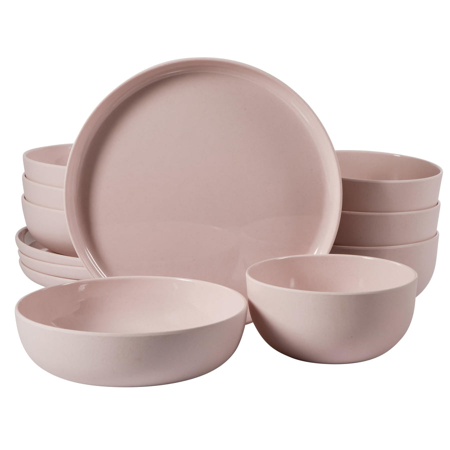 Gibson Home Candy Skies 12-Piece Unbreakable Wheat Straw Melamine Dinnerware Set, Pink (Service for 4)