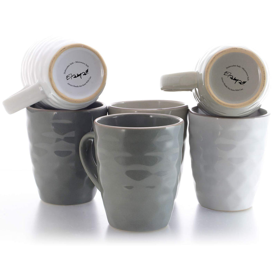 Elama Tahitian Waves 6-Piece 12oz Stoneware Mug Set with Stand