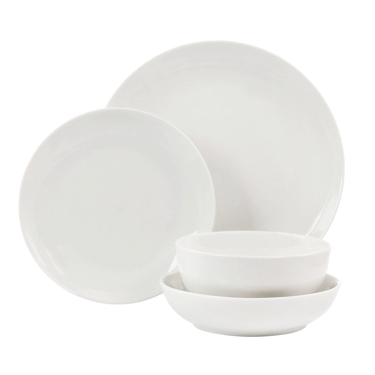 White Porcelain Dinnerware Set for 4, 16 Piece Double Bowl with Pasta and Cereal Bowls, Elama Camellia
