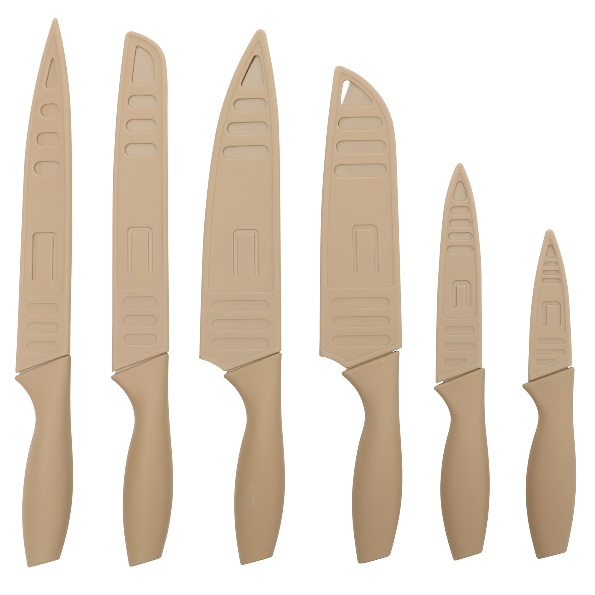 Gibson Home Bostonville 12-Piece Nonstick Stainless Steel Knife Set - Beige, 6 Knives with Matching Blade Guards