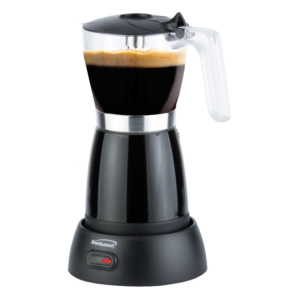 Brentwood TS-119BK black cordless electric moka pot espresso maker with 550W heated base