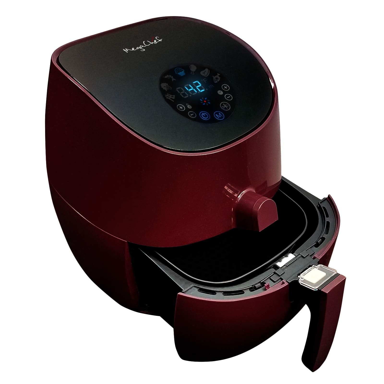MegaChef 3.5-Quart Air Fryer & Multi-Cooker – 7 Pre-Programmed Digital Settings, 1350W Hot-Air Circulation, Fry / Roast / Bake (Burgundy)