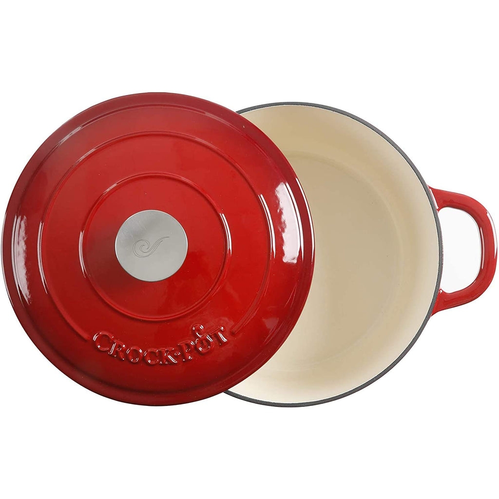 Crock-Pot Artisan 5-Quart Round Enameled Cast Iron Dutch Oven with Lid – Red
