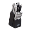 Oster Baldwyn 14-Piece Stainless Steel Knife Cutlery Set – Brushed Satin Finish with Swivel Block & Built-In Sharpener