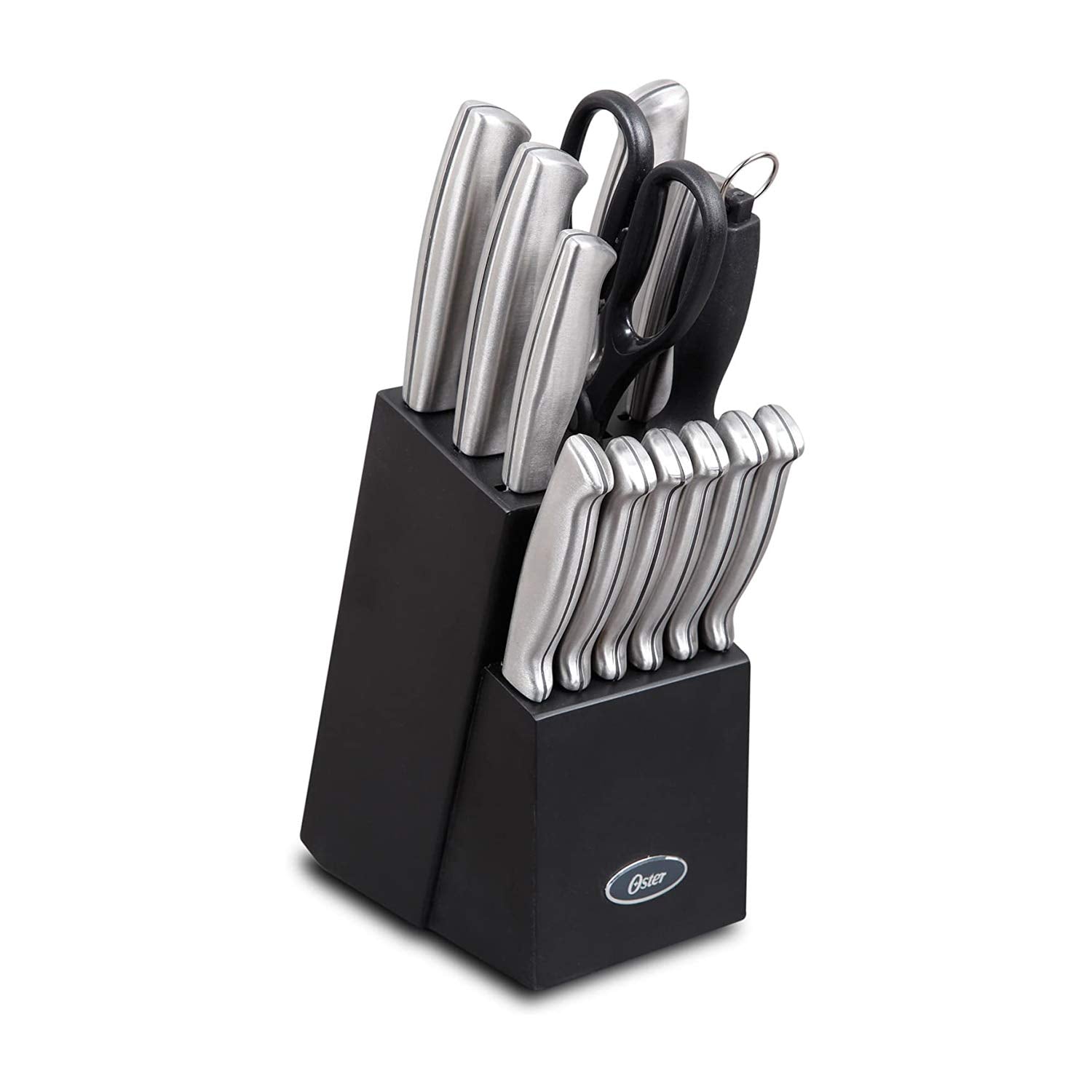 Oster Baldwyn 14-Piece Stainless Steel Knife Cutlery Set – Brushed Satin Finish with Swivel Block & Built-In Sharpener