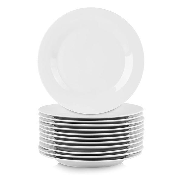 Elama Professional 12-Piece 10.5in Porcelain Dinner Plate Set, White