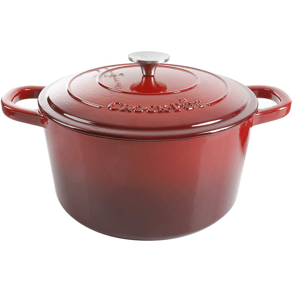 Crock-Pot Artisan 5-Quart Round Enameled Cast Iron Dutch Oven with Lid – Red