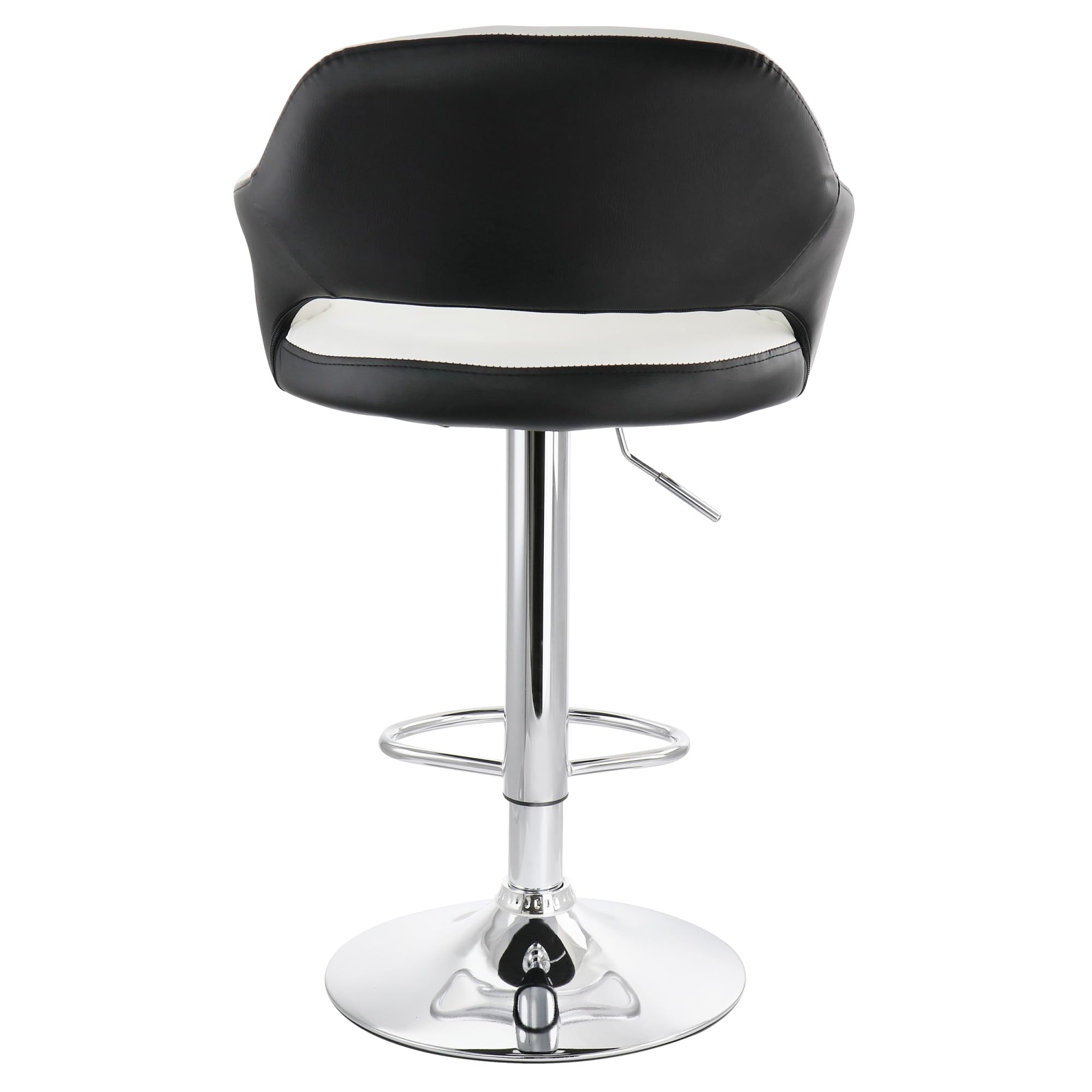 Elama ELM-705 Adjustable Faux Leather Bar Stool Set of 2 – White with Black Trim & Chrome Swivel Base, Counter to Bar Height