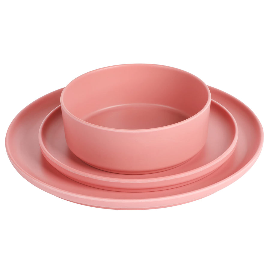 Gibson Home Canyon Crest 12-Piece Stackable Matte Melamine Dinnerware Set, Rose Red (Service for 4)