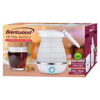 Brentwood Dual Voltage 3.3-Cup Collapsible Travel Kettle – White, 800W Silicone Folding Electric Kettle for Travel