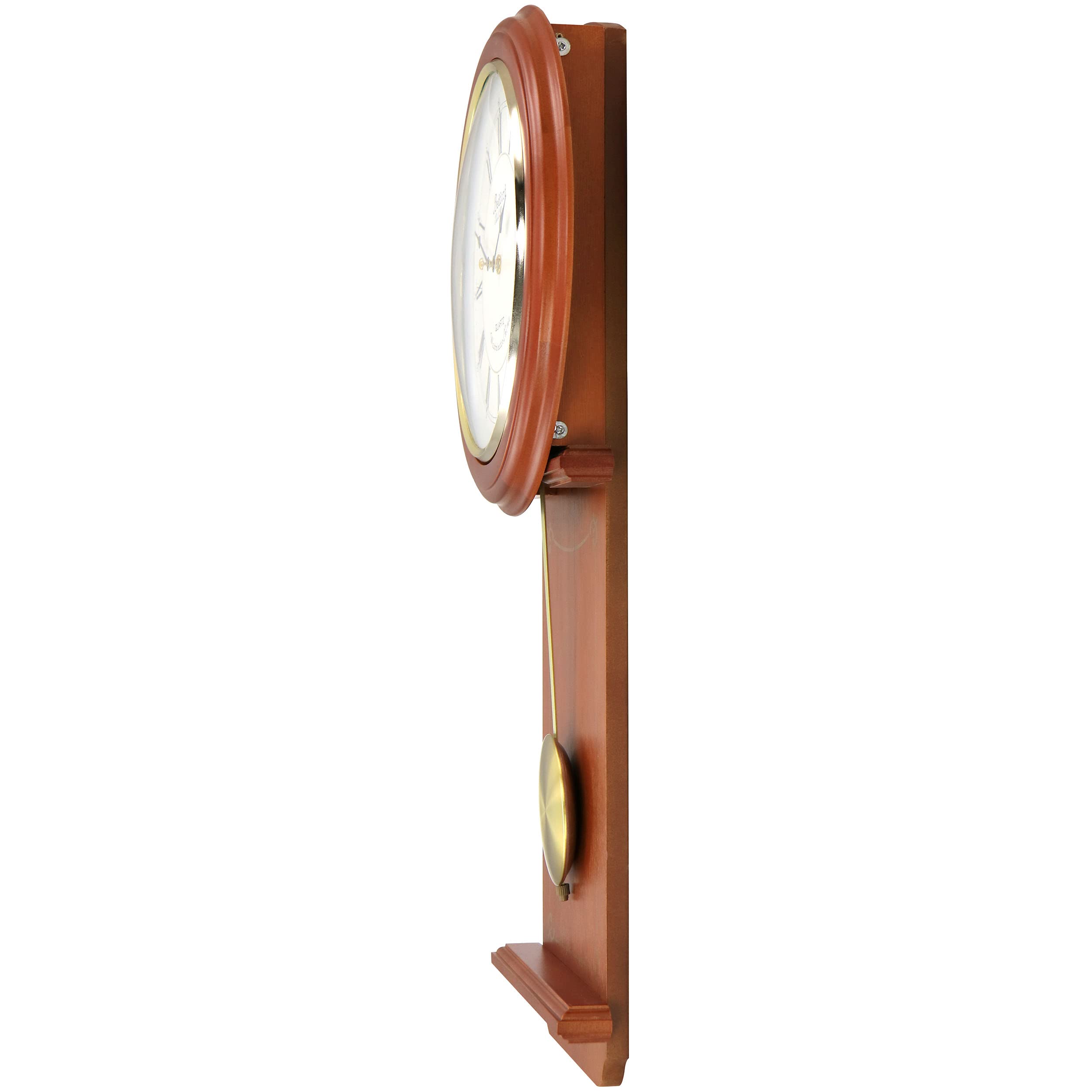 Bedford Clock Collection Olivia 24.5" Cherry Wood Chiming Pendulum Wall Clock — Quartz Westminster Heirloom Wall Clock for Living Room, Dining Room & Foyer