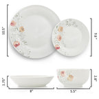 Elama Poppy 24-Piece Porcelain Double Bowl Dinnerware Set – Cherry Blossom Floral | Service for 6