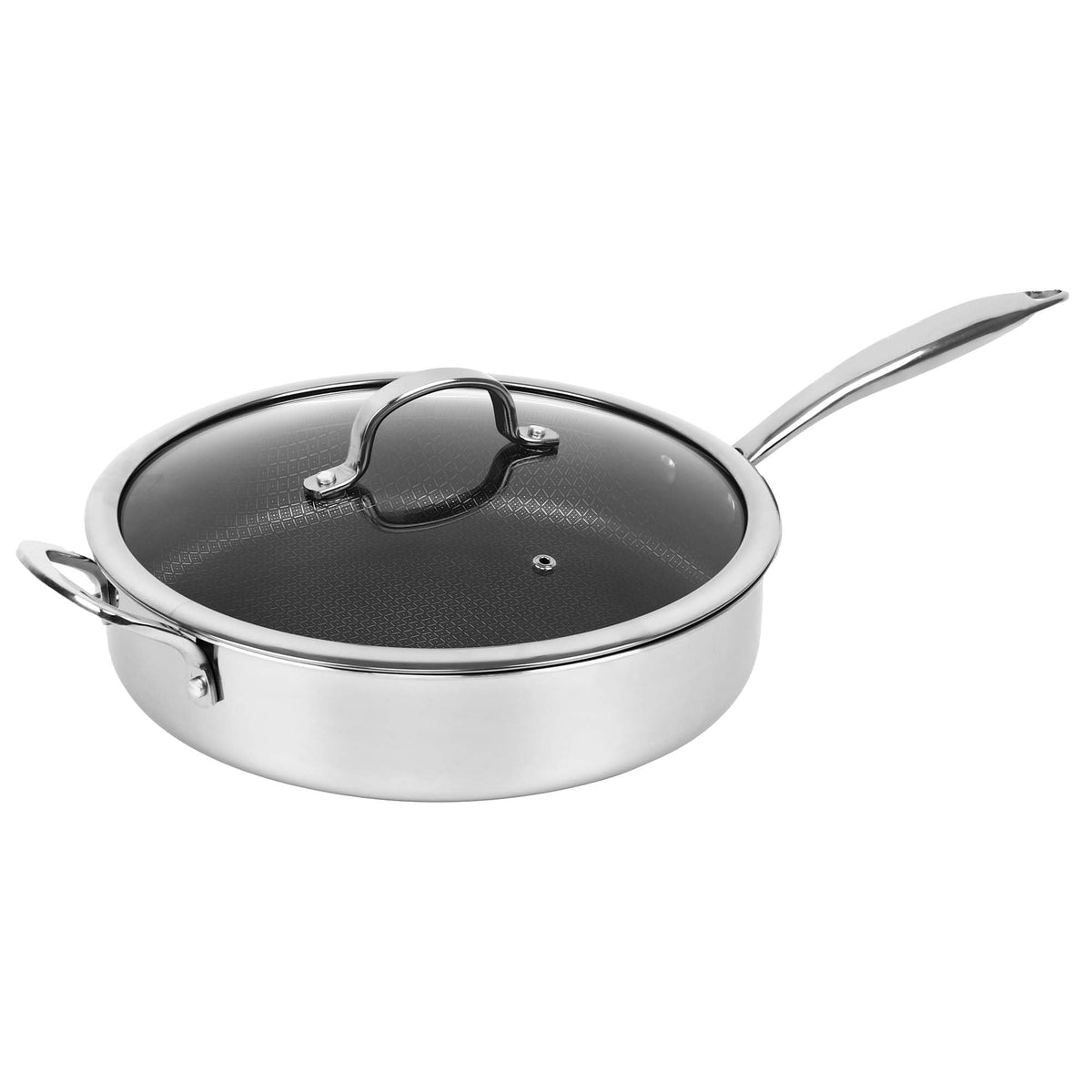 Brentwood B-DSH28L 11 Inch 3-Ply Hybrid Non-Stick Stainless Steel Deep Saute Pan with Glass Lid