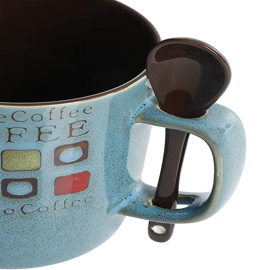 Mr. Coffee Cafe Americano 8-Piece 13 oz Ceramic Mug & Spoon Set, Assorted Colors (Service for 4)