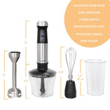 MegaChef MC-158C 4-in-1 Immersion Hand Blender with Speed Control, Silver