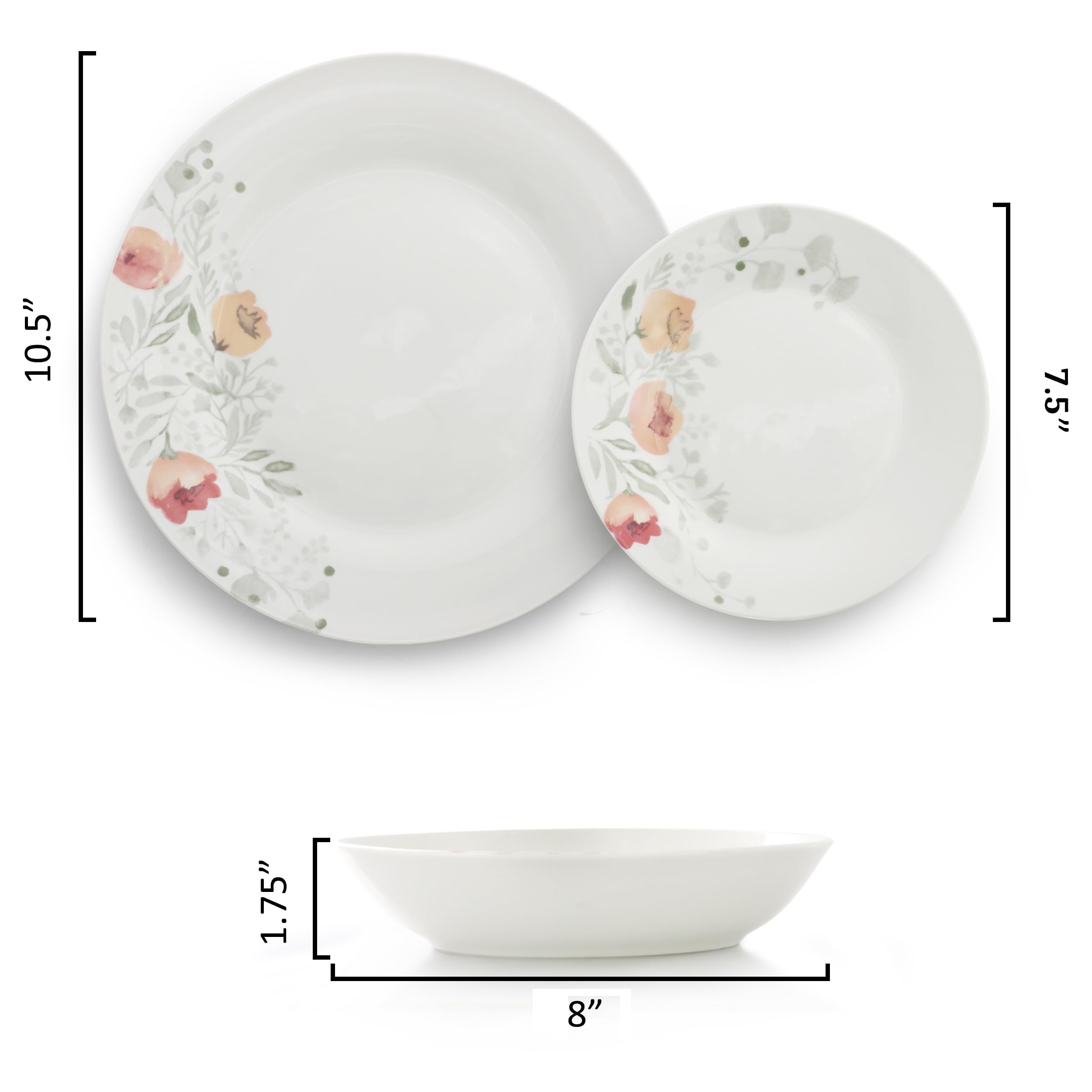 Elama Poppy 18-Piece Porcelain Dinnerware Set – Cherry Blossom Floral Service for 6