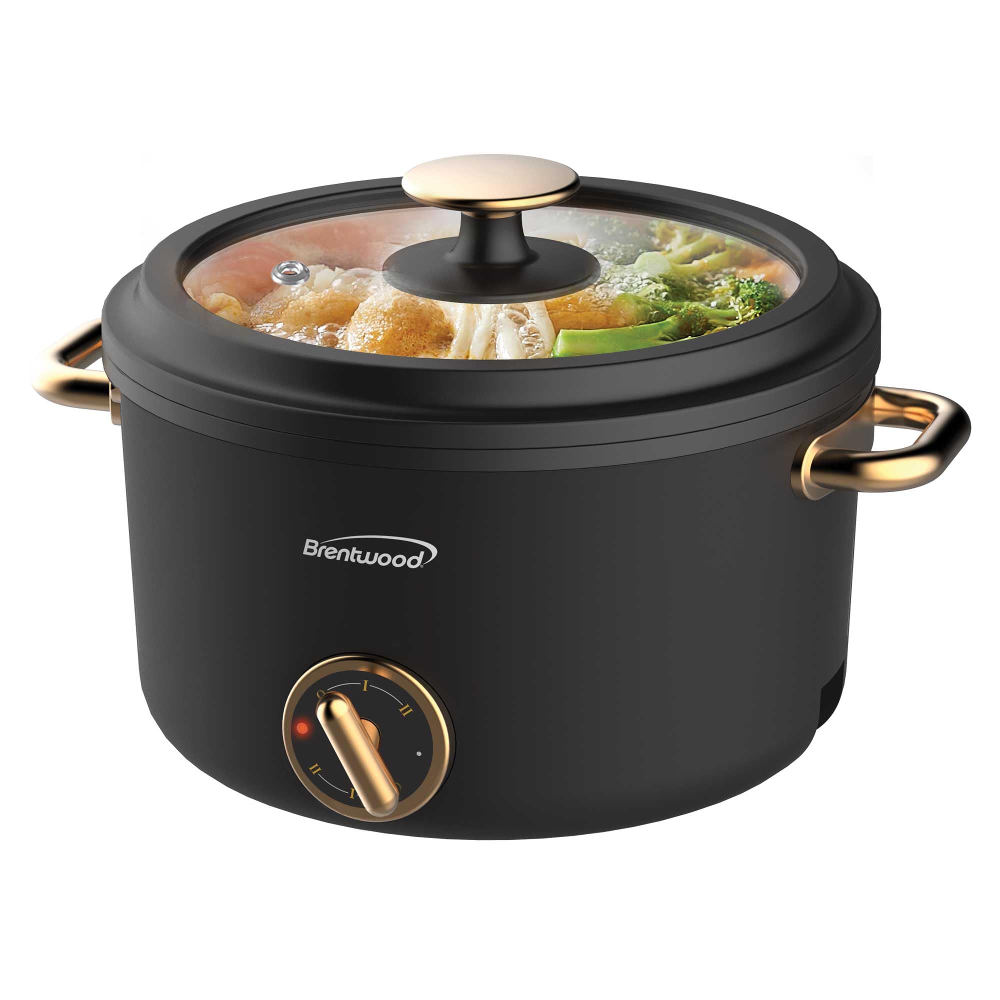 Brentwood HP-3250BK black 2.5-liter ceramic non-stick electric hot pot cooker with glass lid and removable cord
