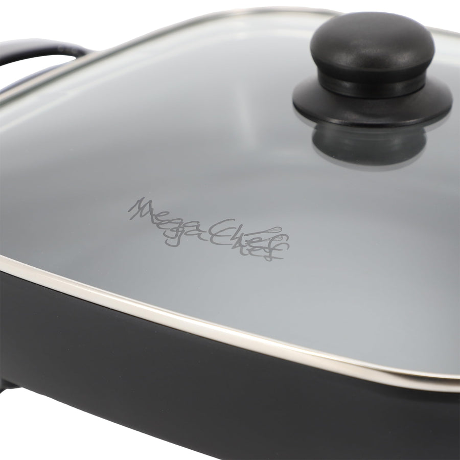 MegaChef 11.81 Inch Electric Skillet with Tempered Glass Lid, Black
