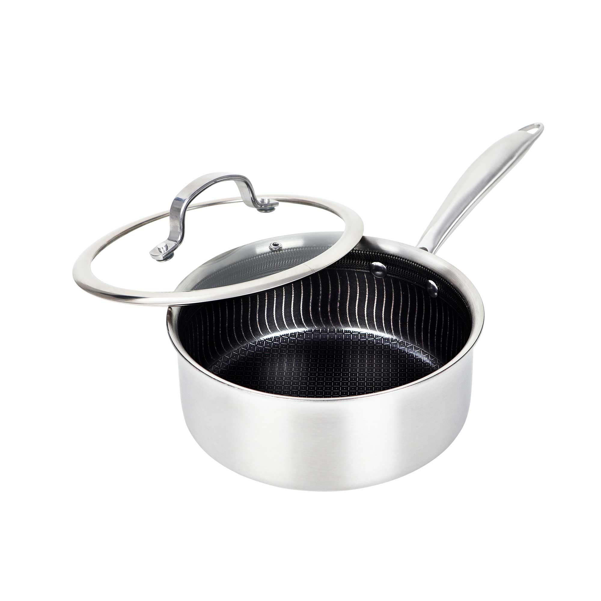Brentwood B-SPH20L 3-ply stainless steel hybrid nonstick 3-quart induction saucepan with glass lid