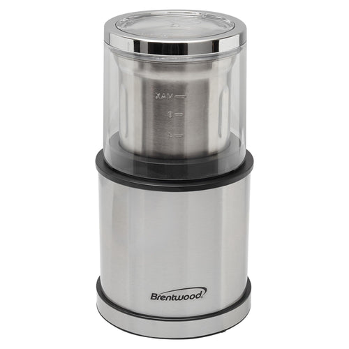 Brentwood CG-162S black stainless steel electric wet and dry coffee and spice grinder with two bowls