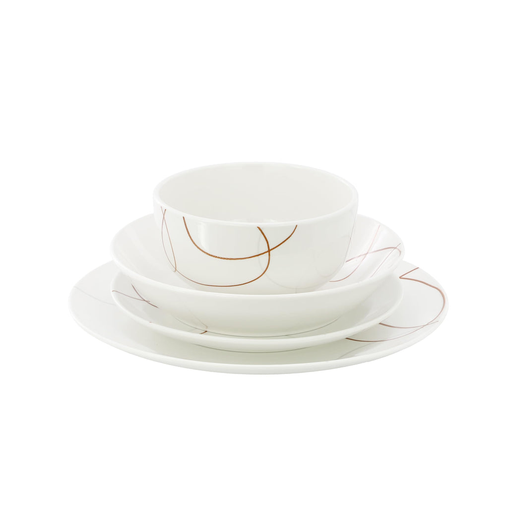 Elama Sydney 24-Piece Porcelain Double Bowl Dinnerware Set – White Abstract Service for 6