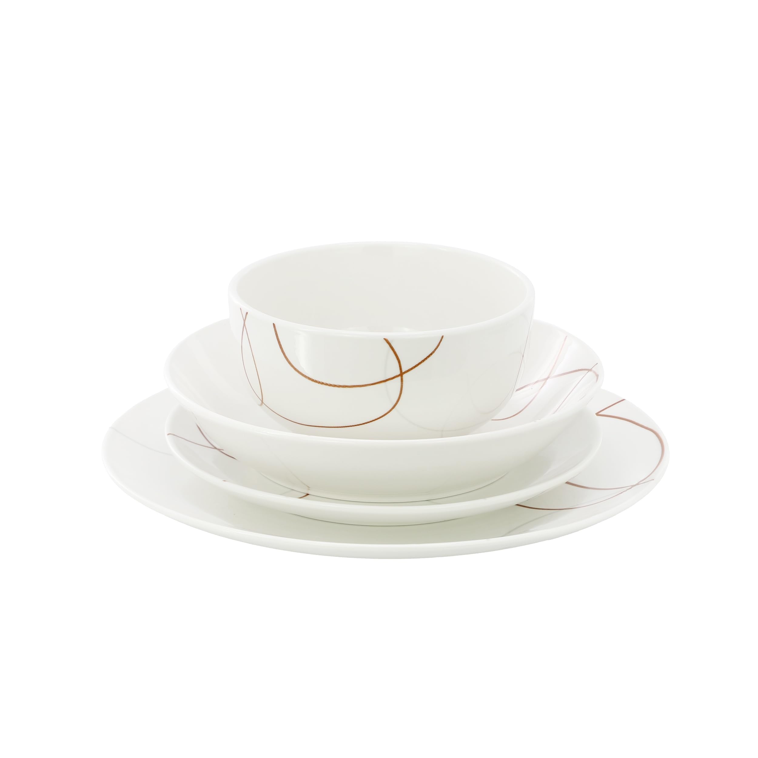 Elama Sydney 24-Piece Porcelain Double Bowl Dinnerware Set – White Abstract Service for 6