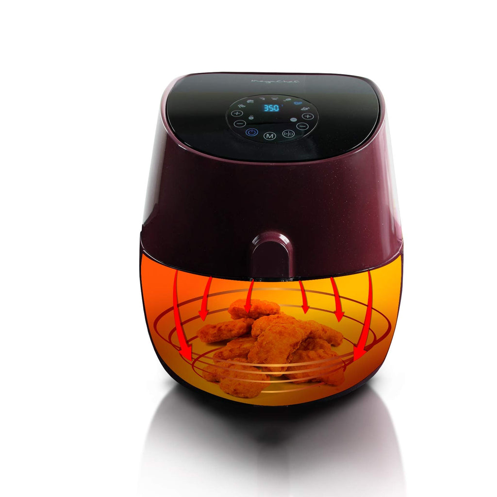 MegaChef 3.5-Quart Air Fryer & Multi-Cooker – 7 Pre-Programmed Digital Settings, 1350W Hot-Air Circulation, Fry / Roast / Bake (Burgundy)