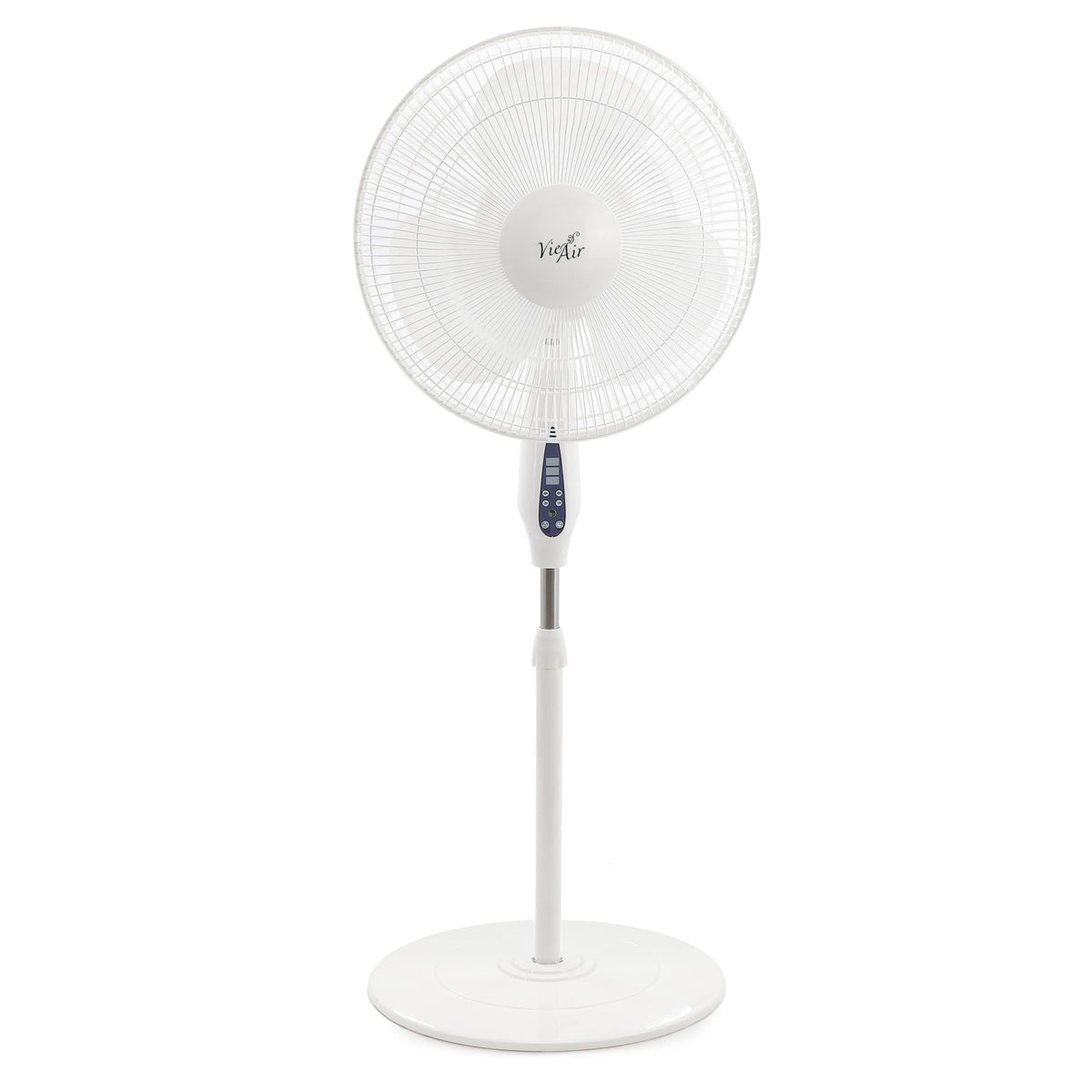 Vie Air 16 Inch Oscillating Pedestal Stand Fan with Remote & 7.5-Hour Timer, 3-Speed, Adjustable Height, White
