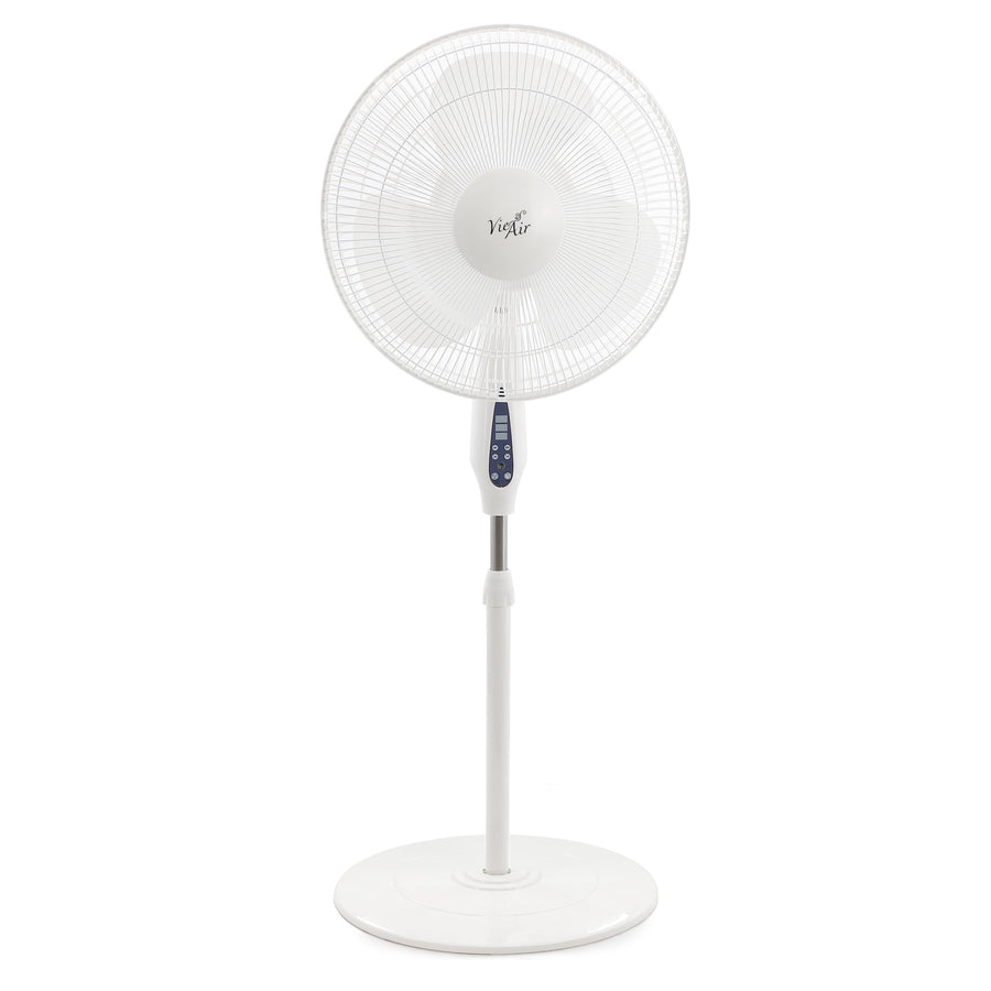 Vie Air 16 Inch Oscillating Pedestal Stand Fan with Remote & 7.5-Hour Timer, 3-Speed, Adjustable Height, White