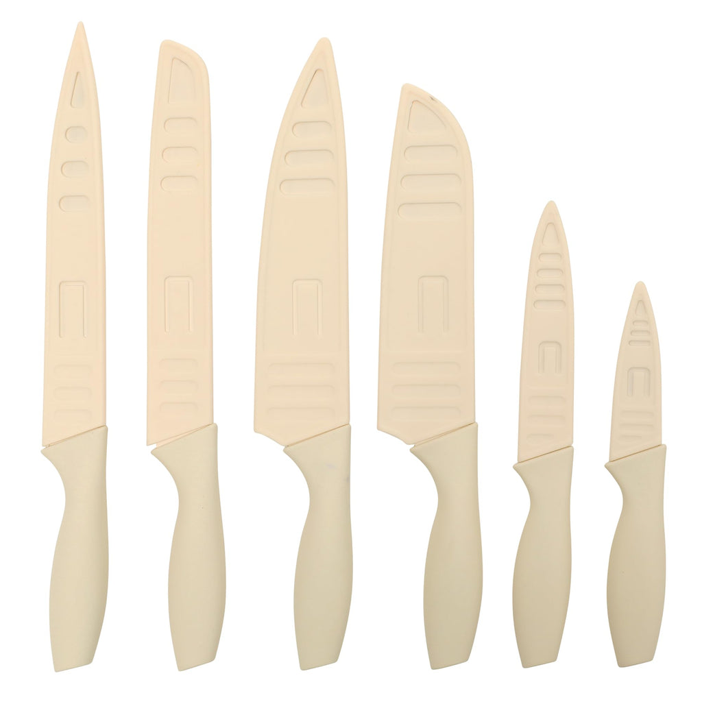 Gibson Home Bostonville 12-Piece Nonstick Stainless Steel Knife Set with Blade Guards – Linen
