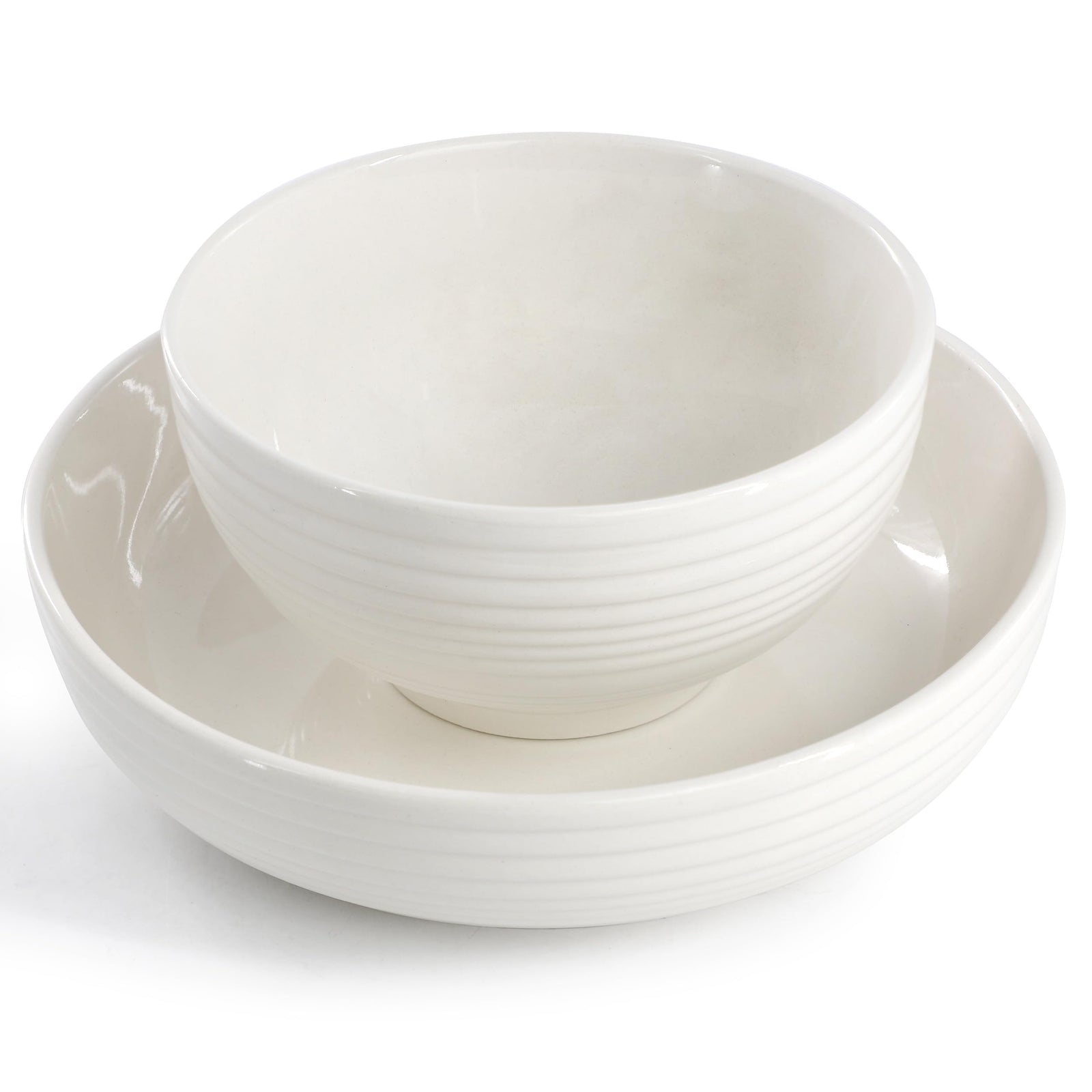 Elama Nikki 18-Piece Ribbed White Porcelain Dinnerware and Serving Set, Service for 4