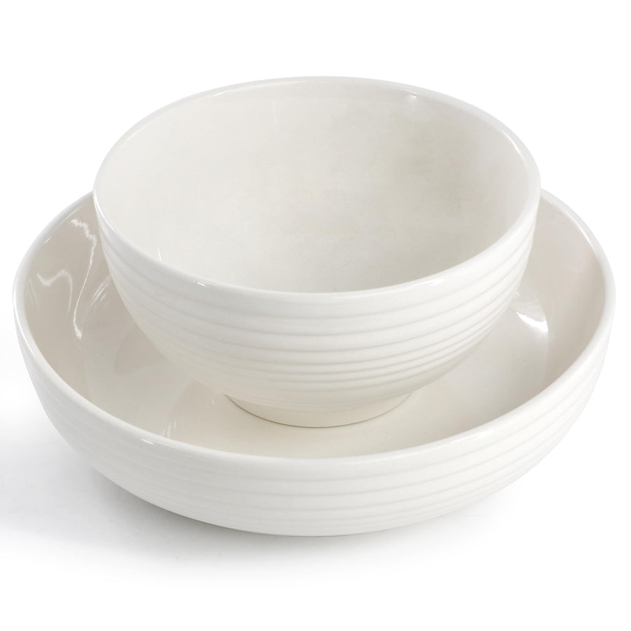 Elama Nikki 18-Piece Ribbed White Porcelain Dinnerware and Serving Set, Service for 4