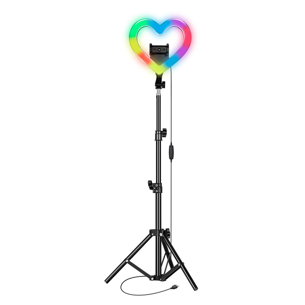 SuperSonic SC-2330RGB 10-inch heart-shaped LED ring light with RGB, tripod and phone holder in black