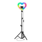SuperSonic SC-2330RGB 10-inch heart-shaped LED ring light with RGB, tripod and phone holder in black
