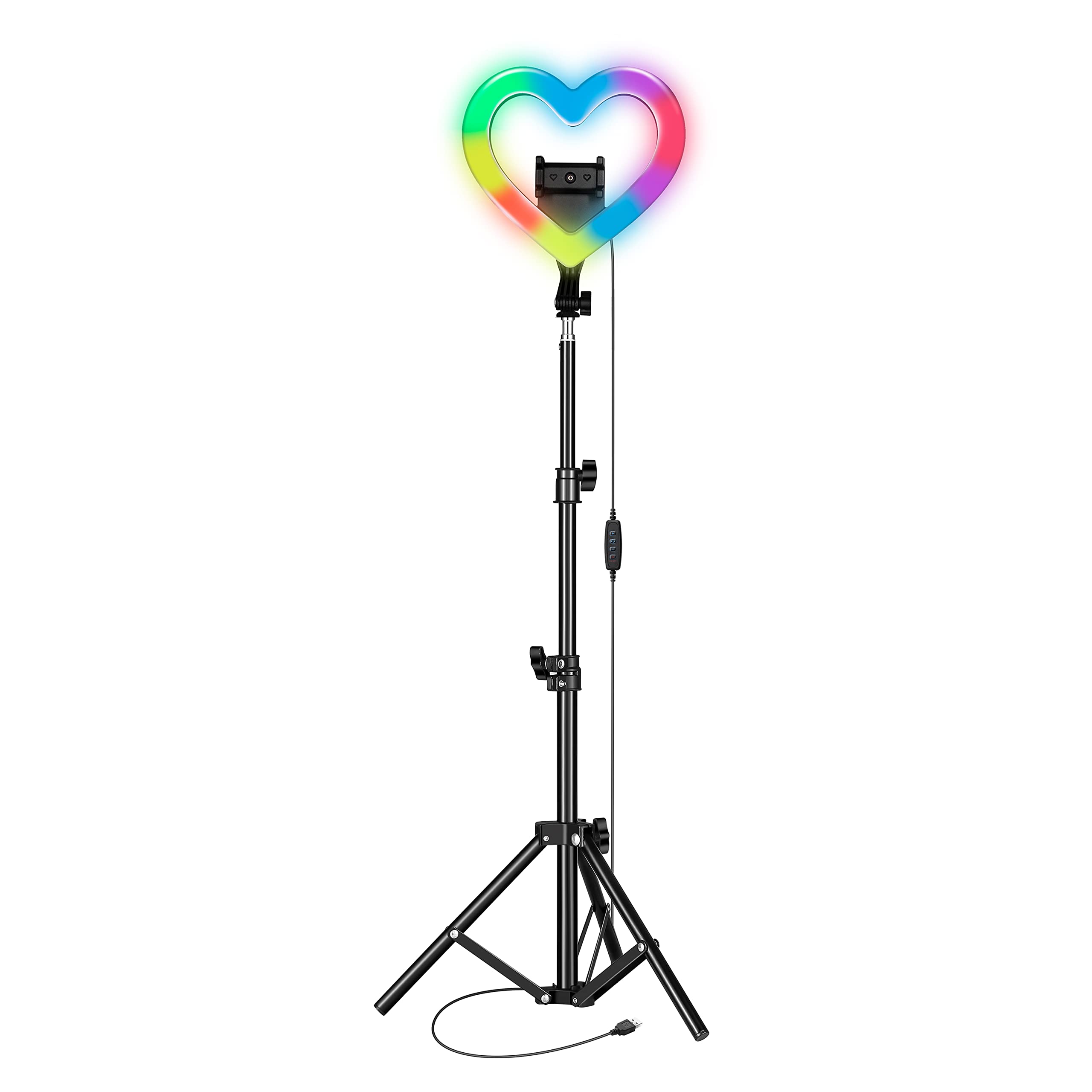SuperSonic SC-2330RGB 10-inch heart-shaped LED ring light with RGB, tripod and phone holder in black