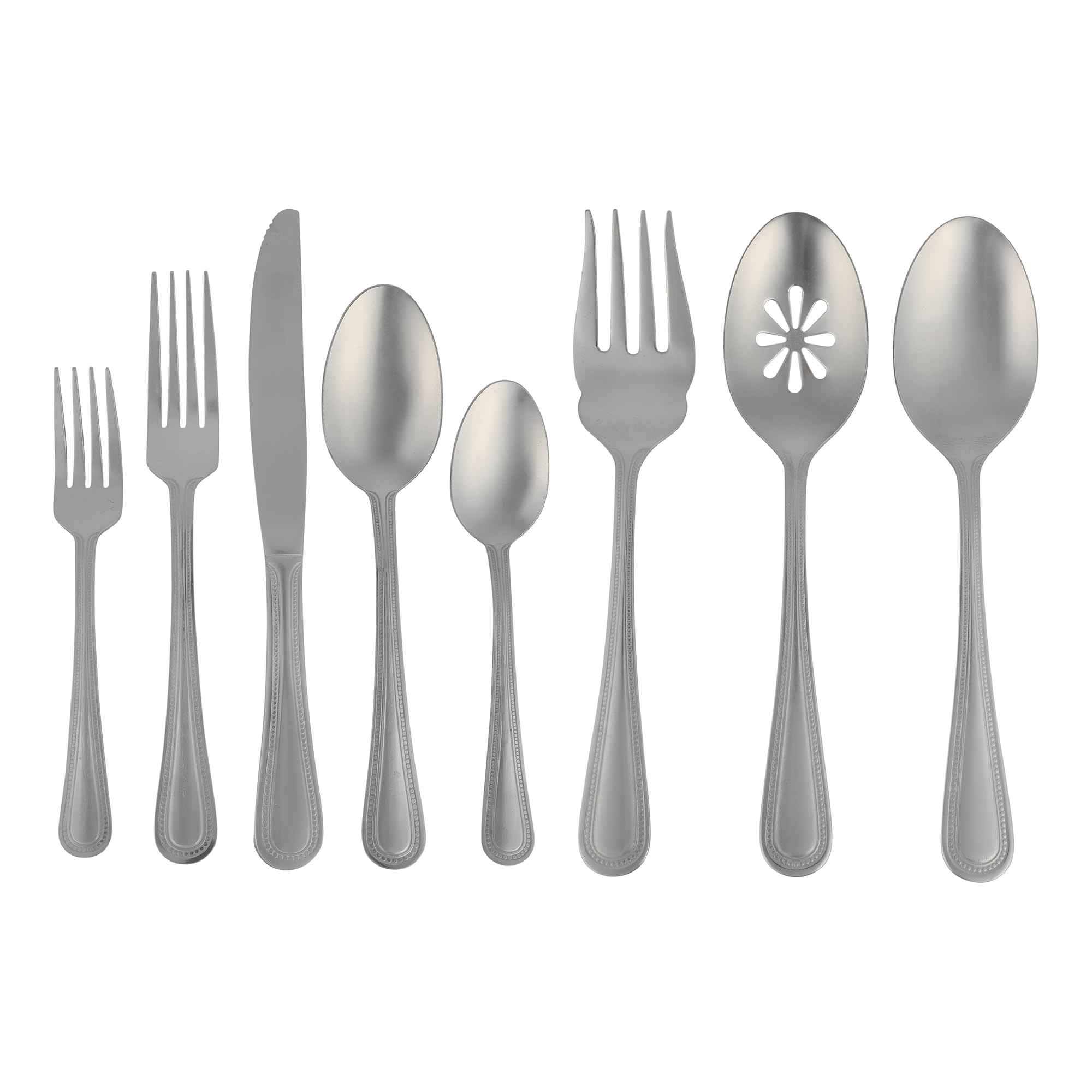 Gibson Home Sinta 87-Piece Stainless Steel Flatware Set with Bead Border Design – Polished Service for 12