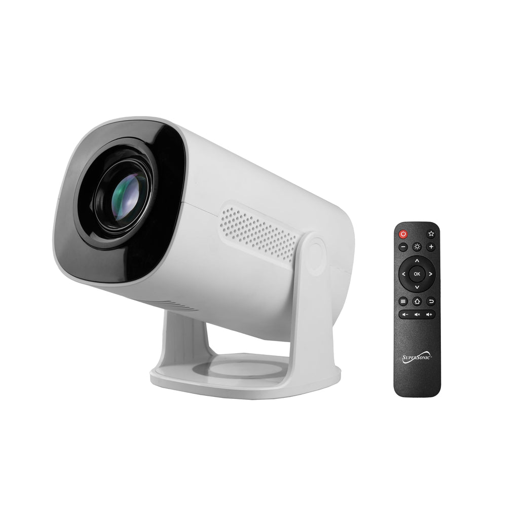 SuperSonic SC-92P Smart WiFi Streaming Projector with Bluetooth 5.3 and Aurora Light Effect - White