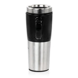 Mr. Coffee Stoneware Travel Mug with Stainless Steel Base and Slide Sip Lid, 16 Oz, Black, Travertine