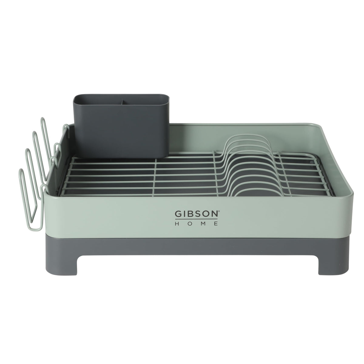 Gibson Home Nestcraft Rust-Resistant Stainless Steel Dish Rack with Swivel Drain Spout & Utensil Holder - Green