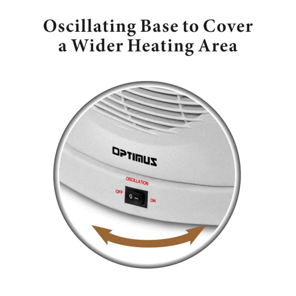 Optimus H-1382 Portable Oscillating Fan Heater with Adjustable Thermostat – 1500W Personal Space Heater for Home & Office