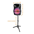 Trexonic TRX-15D 15" Bluetooth Party Speaker with Tripod Stand – Reactive LED Lights, Wireless Mic, FM Radio