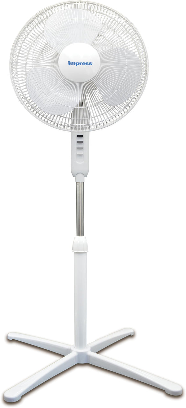 Impress IM-726W 16 Inch Oscillating Pedestal Stand Fan with Adjustable Height & Tilt, 3-Speed, White