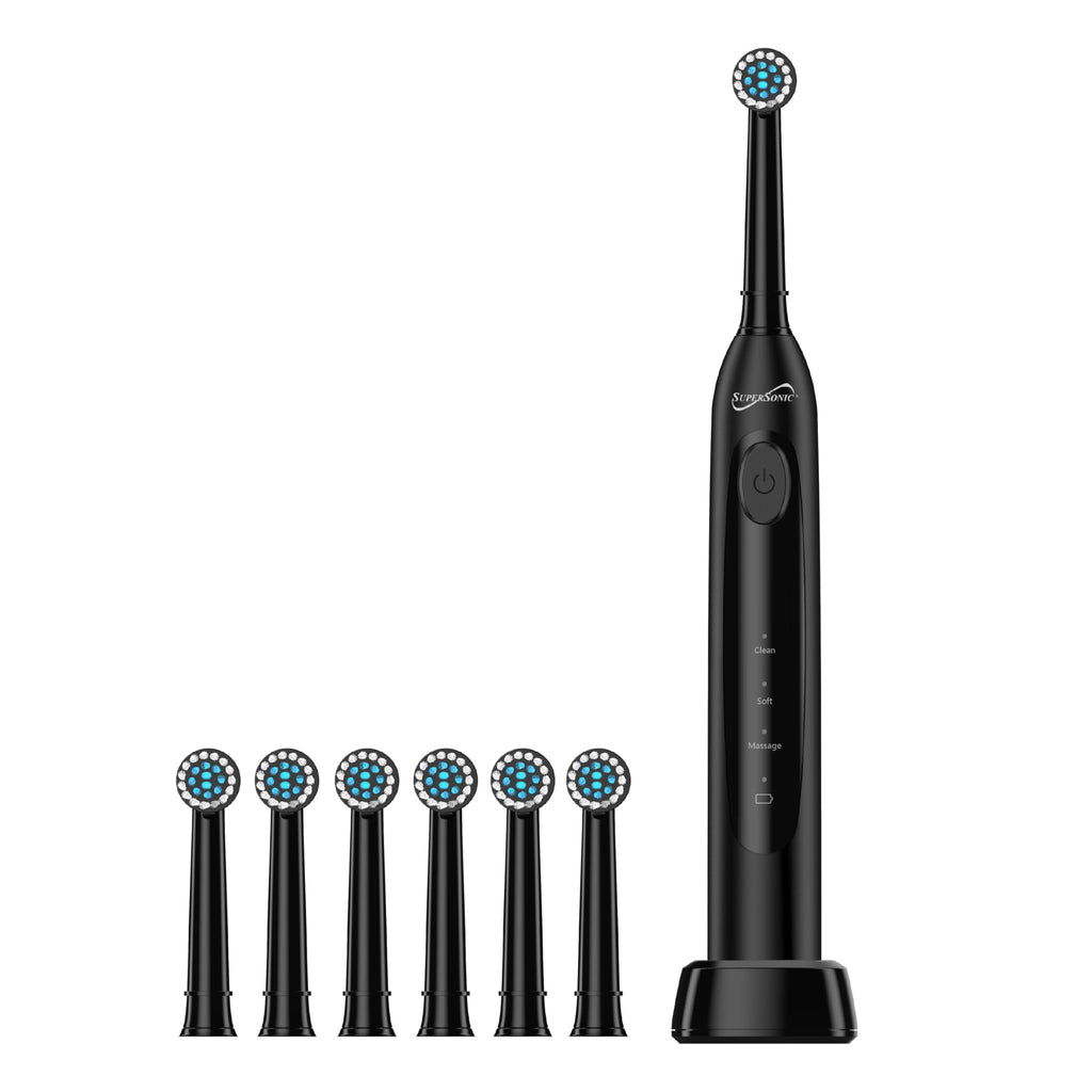 SuperSonic Sonic Zoom+ Wireless Rechargeable Toothbrush – Black with 6 Brush Heads & Travel Case