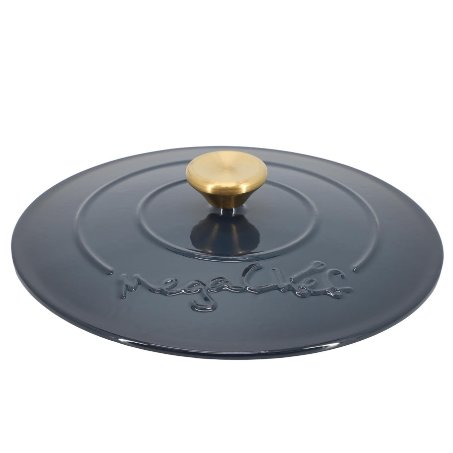 Enameled Cast Iron Casserole Dish with Self-Basting Lid, 5.3 Qt Round, Gradient Dark Blue, by MegaChef