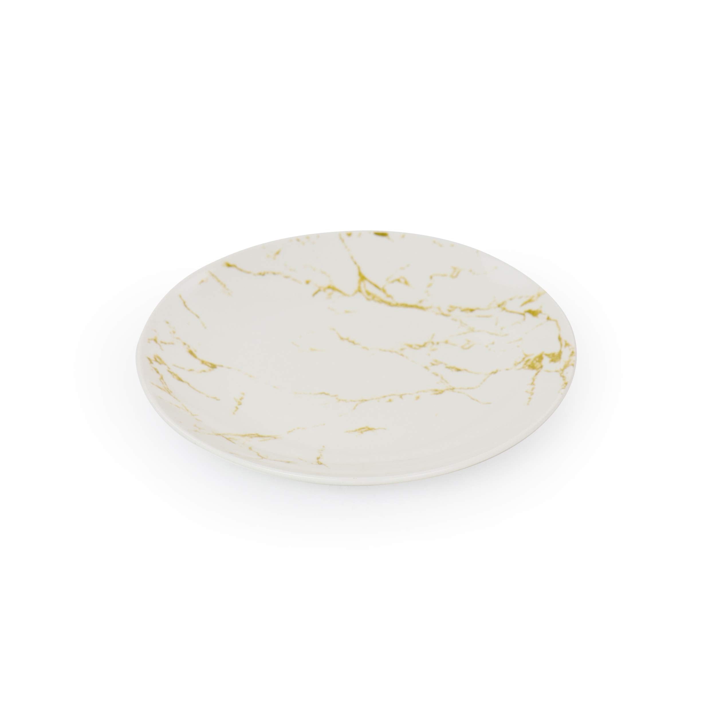 Elama Fine Marble 16-Piece Stoneware Dinnerware Set – Gold & White Marble Pattern with Glossy Glaze, 4 Plates, 4 Salad Plates, 4 Bowls & 4 Mugs (Service for 4)
